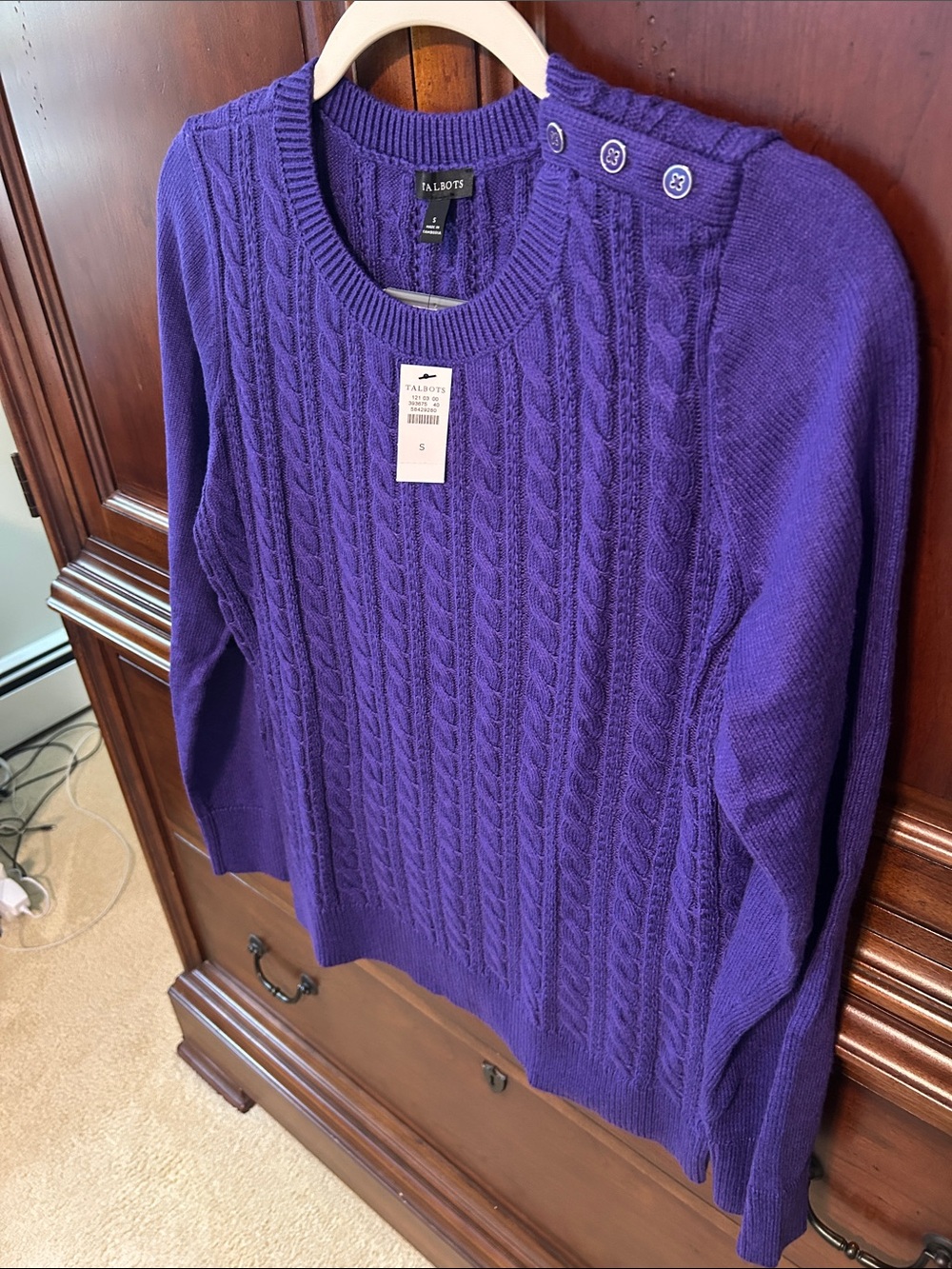 Talbots Soft Cable Knit Crewneck Sweater Purple Majesty / Small